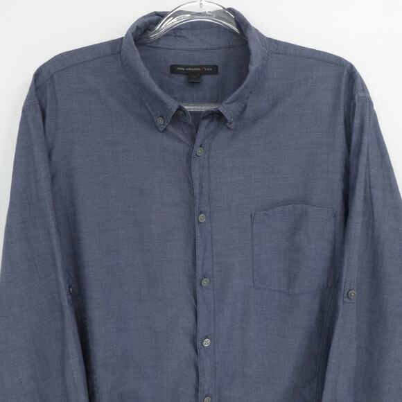 John Varvatos Shirt Mens XXL Blue Long Sleeve Roll Tab Pocket Lightweight Preppy - Picture 7 of 12